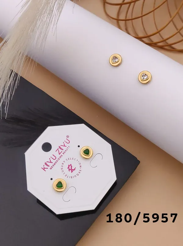 Gold-Tone_Heart_Stud_Earrings_With_Green_Stone_Accent