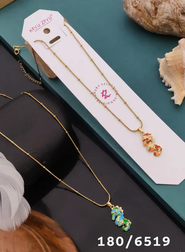 Gold-Tone_Beaded_Chain_Necklace_With_Colorful_Enamel_Seahorse_Pendant