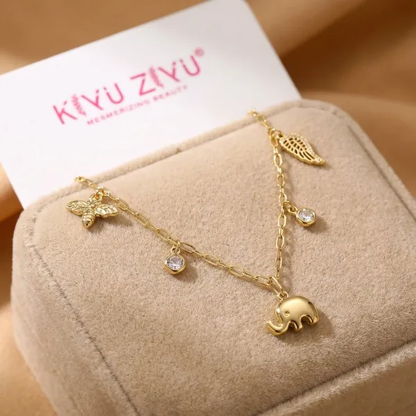 Kiyu_Ziyu_Sparkling_Elephant_Leaf_Charm_Necklace_-_Gold-Toned_Delicate_Chain_With_Crystal_Accents