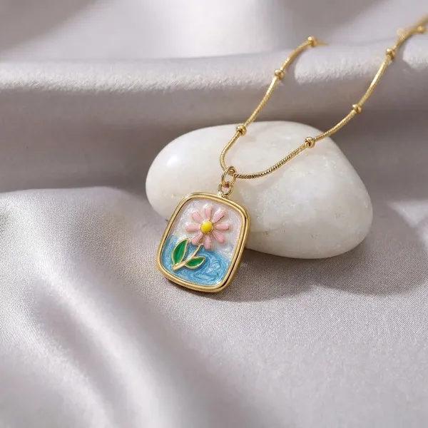 Floral_Enamel_Pendant_Necklace_With_Gold_Chain