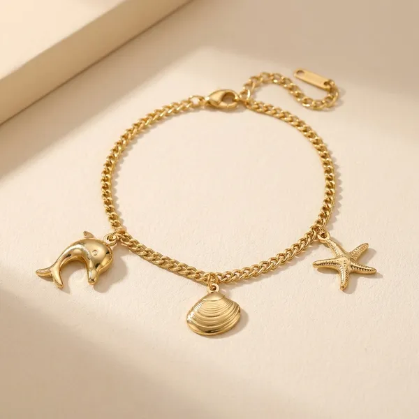 Kiyu_Viyu_Exclusive_Collection_Beach-Themed_Charm_Anklet_Set_-_Gold-Toned_Shell_&_Dolphin_Design