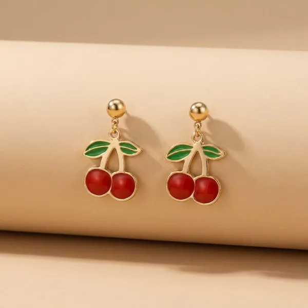 Cherry_Dangle_Earrings_-_Gold_Tone_With_Red_Enamel