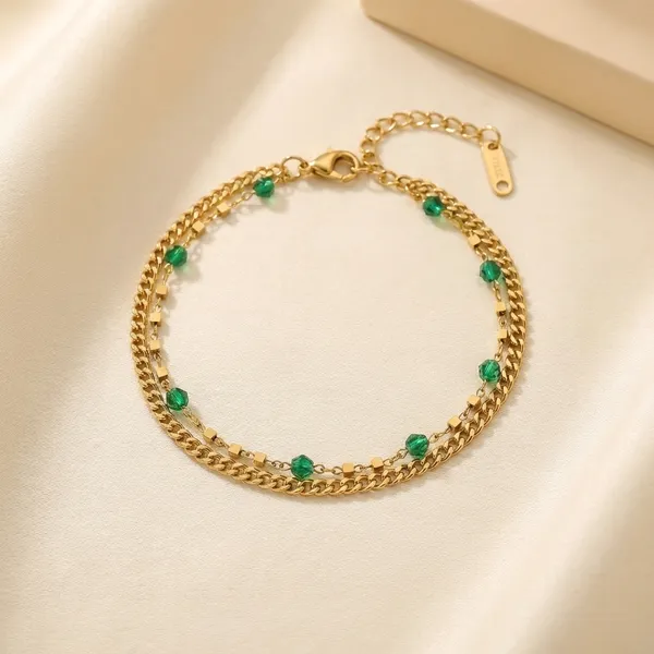 Gold-Toned_Beaded_Chain_Bracelet_Set_With_Green_Stone_Accents_-_Kyu_Zyu_Exclusive_Collection