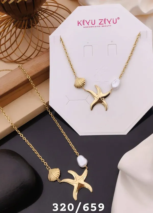 Starfish_Shell_Pearl_Charm_Necklace_-_Gold_Tone_Beach_Jewelry