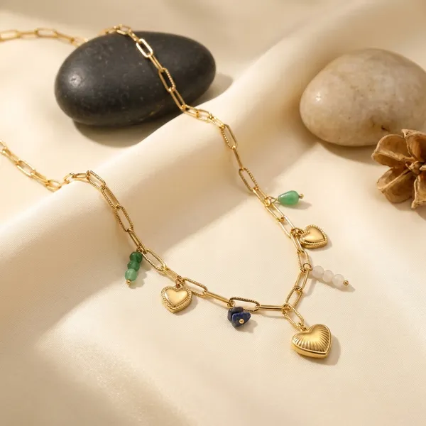 Elegant_Heart_Charm_Necklace_With_Green_&_Blue_Accents_-_Gold-Toned_Chain_For_Women