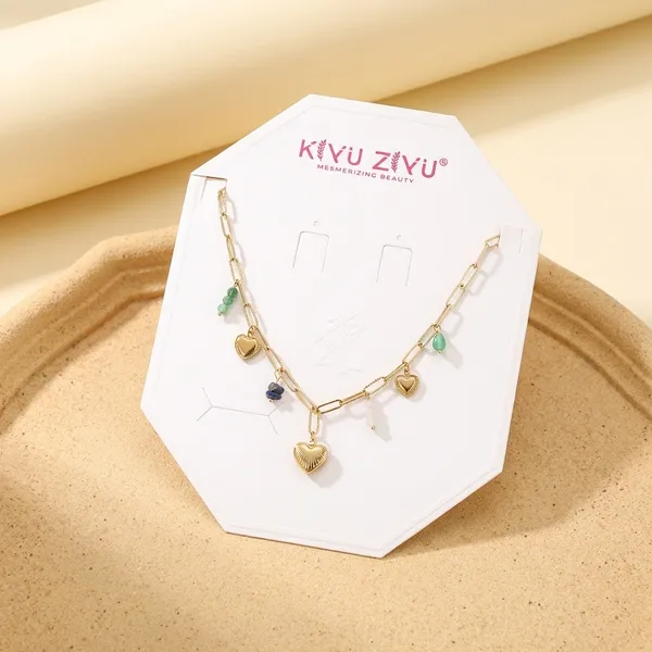 Elegant_Heart_Charm_Necklace_With_Green_&_Blue_Accents_-_Gold-Toned_Chain_For_Women