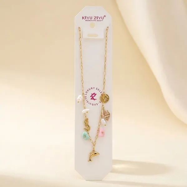 Dolphin_&_Flower_Charm_Necklace_With_Beads_-_Gold_Tone_Chain