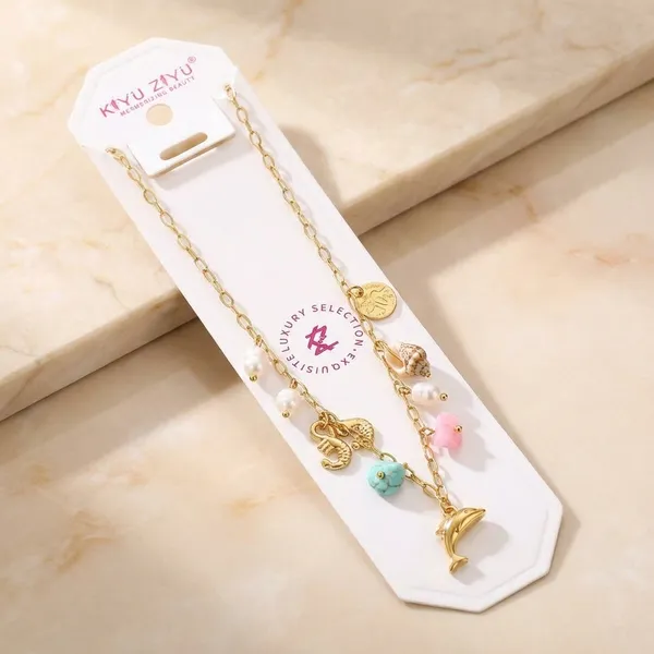 Dolphin_&_Flower_Charm_Necklace_With_Beads_-_Gold_Tone_Chain