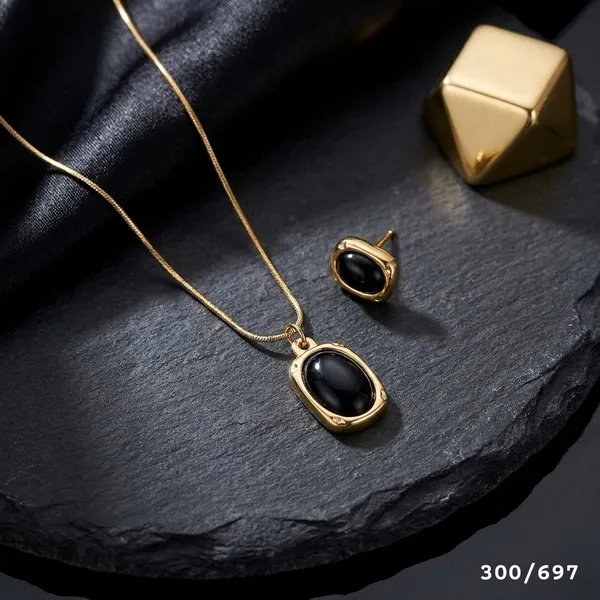 Black_Stone_Pendant_Necklace_And_Earring_Set_With_Gold_Accents