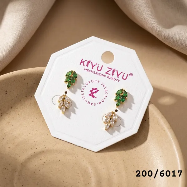 Elegant_Leaf_Stud_Earrings_-_Set_Of_2_Pairs_(Gold_&_Green)