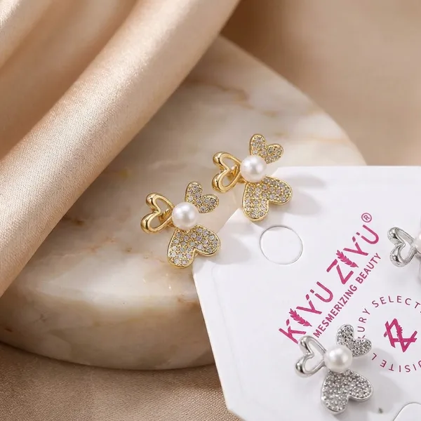 Stylish_Flower_&_Pearl_Drop_Earrings_-_Set_Of_2_Pairs