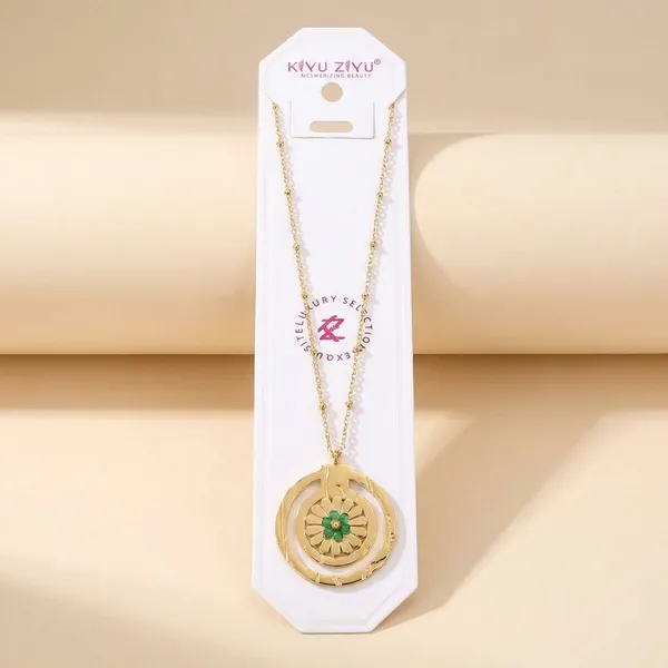 Gold_Tone_Daisy_Flower_Pendant_Necklace_With_Green_Stone_Center
