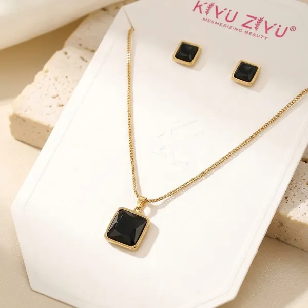 Elegant_Black_Stone_Square_Pendant_Necklace_And_Earrings_Set