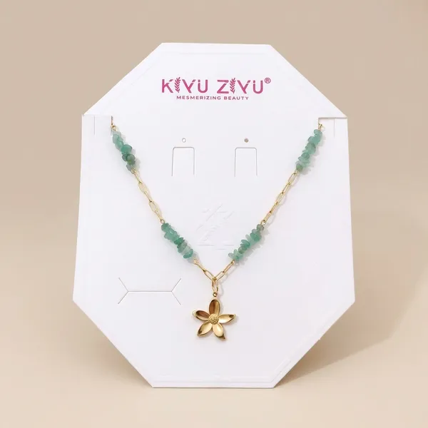 Kiyu_Ziyu_Gold-Toned_Floral_Pendant_Necklace_With_Green_Beads
