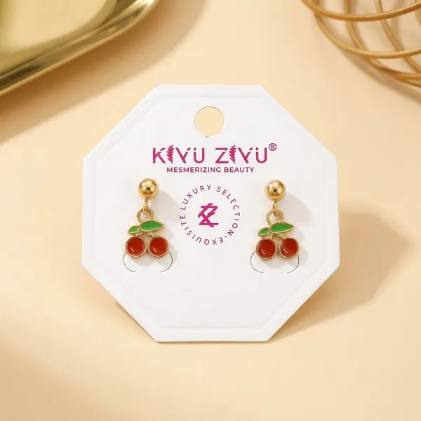 Cherry_Fruit_Dangle_Stud_Earrings_-_Gold_Plated_With_Red_And_Green_Enamel