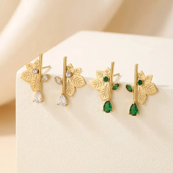 Gold-Plated_Leaf_Design_Earrings_With_Green_And_Purple_Stone_Drops