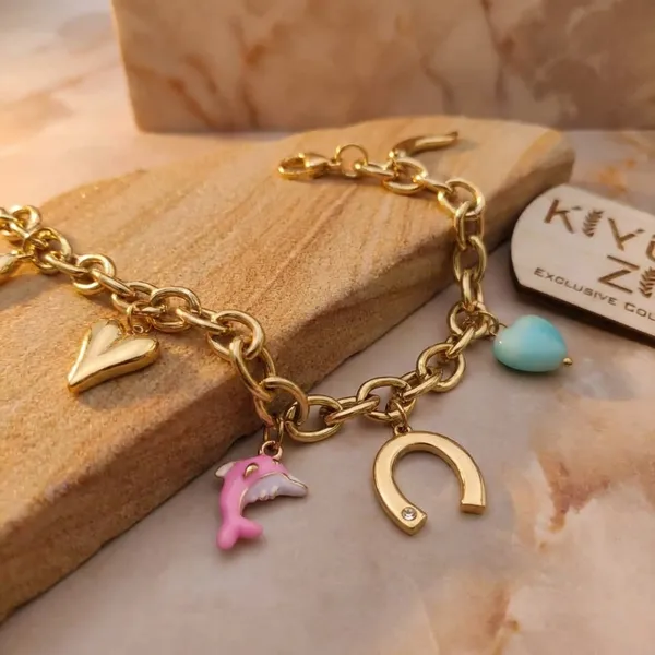 Kiyu_Ziyu_Exclusive_Collection_Charm_Bracelet_Set_-_Gold_Plated_With_Dolphin,_Heart,_And_Moon_Charms