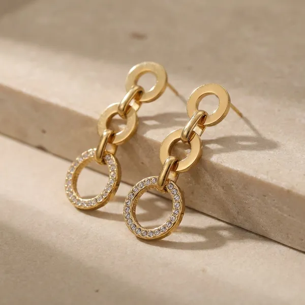 Gold-Toned_Circular_Link_Drop_Earrings_With_Textured_Hoop_Design