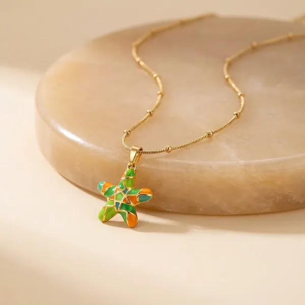 Gold_Starfish_Pendant_Necklace_Set_-_Beach_Theme_Enamel_Jewelry