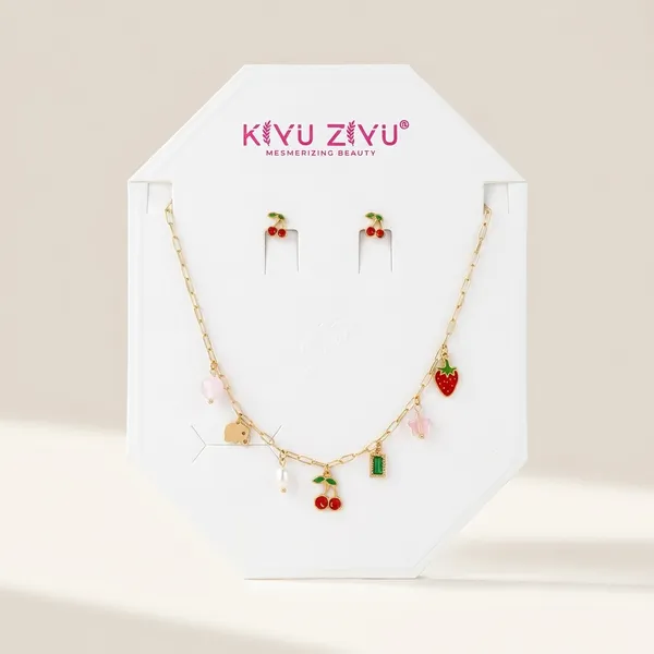 Kiyu_Ziyu_Charm_Necklace_And_Earring_Jewelry_Set_With_Fruits_And_Strawberry_Design