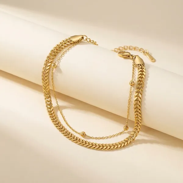 Kvu_Zvu_Exclusive_Collection_Gold-Tone_Wheat_Chain_Anklet_Bracelet_Set