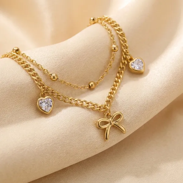Kiyu_Ziyu_Exclusive_Collection_Gold-Tone_Bow_Charm_Double-Layer_Anklet_With_Crystal_Accents