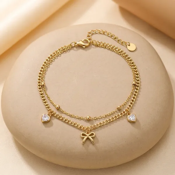 Kiyu_Ziyu_Exclusive_Collection_Gold-Tone_Bow_Charm_Double-Layer_Anklet_With_Crystal_Accents