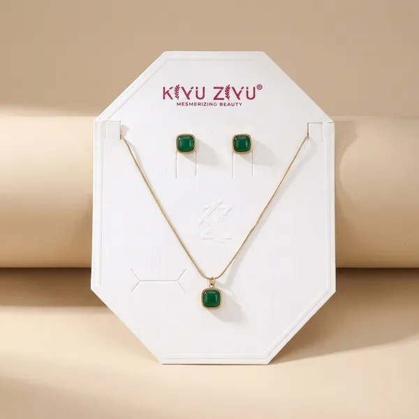 Green_Stone_Gold-Tone_Necklace_And_Earring_Set_By_Kiyu_Ziyu