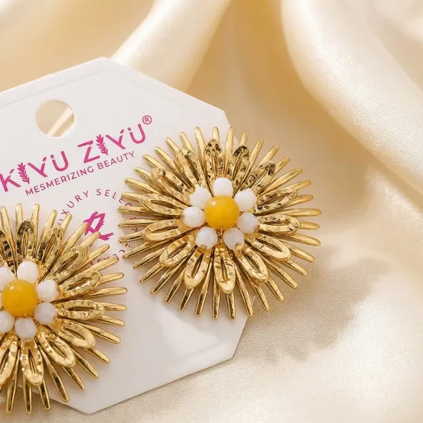 Gold-Toned_Sunburst_Floral_Stud_Earrings_With_White_Center_Stone
