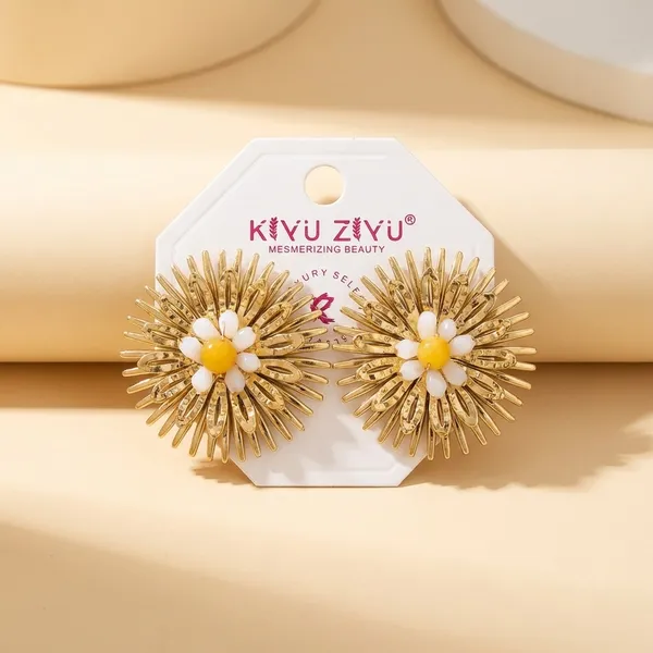 Gold-Toned_Sunburst_Floral_Stud_Earrings_With_White_Center_Stone