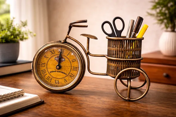 Golden_Metal_Clock_Cycle_Pen_Showpiece_For_Office_Desk