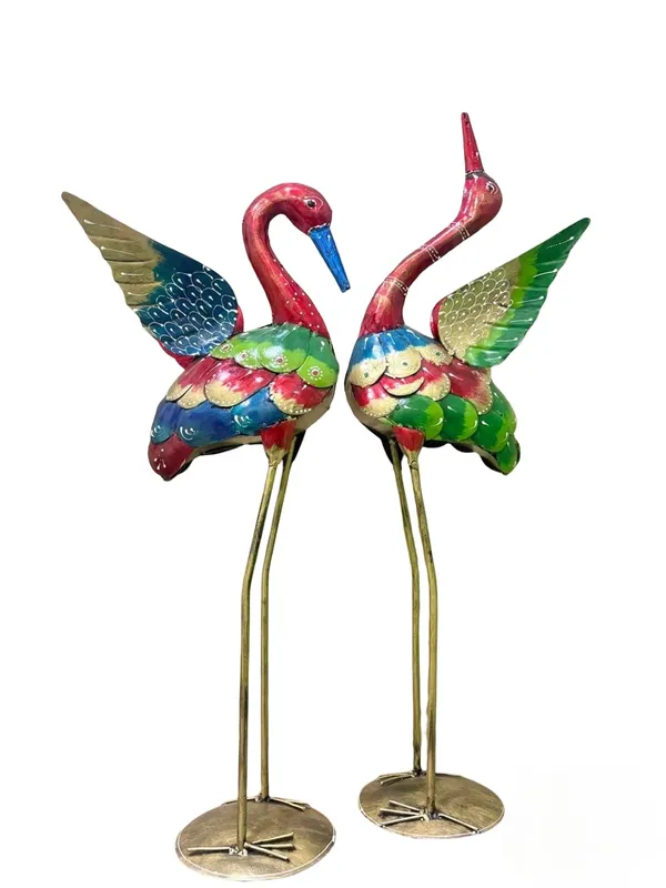 Multicolor_Metal_Handpainted_Crane_Showpiece_For_Living_Room_Pack_Of_2