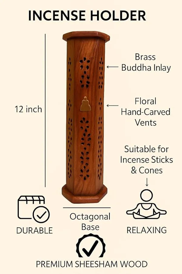 Brown_Rushant_Sheesham_Wood_Tower_Incense_Burner_-Thai_Buddha_Design_Agarbatti_Holder_With_Sandal_Saffron_Dhoop_Stick_|_Handcrafted_|Tower_For_Aromatherapy,_Meditation,_Yoga_&_Home_Fragrance_32Cms
