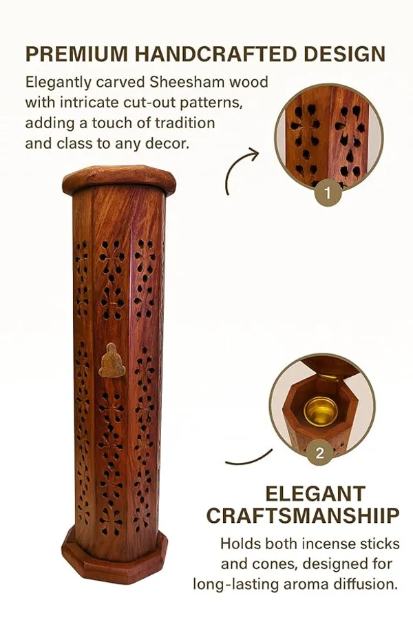 Brown_Rushant_Sheesham_Wood_Tower_Incense_Burner_-Thai_Buddha_Design_Agarbatti_Holder_With_Sandal_Saffron_Dhoop_Stick_|_Handcrafted_|Tower_For_Aromatherapy,_Meditation,_Yoga_&_Home_Fragrance_32Cms