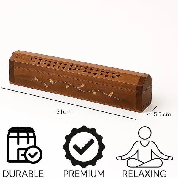 Brown_Rushant_Wooden_Incense_Holder_Coffin_Box_31_Cm_Sheesham_Wood_With_Storage,_Brass_Leaf_Design,_Free_Sandal_Saffron_Dhoop_&_Incense_Sticks