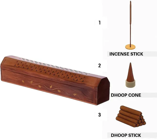 Brown_Rushant_Wooden_Incense_Holder_Coffin_Box_31_Cm_Sheesham_Wood_With_Storage,_Brass_Leaf_Design,_Free_Sandal_Saffron_Dhoop_&_Incense_Sticks