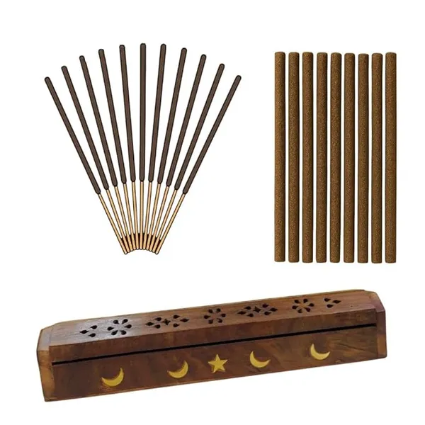 Brown_Rushant_Wooden_Incense_Holder_Coffin_Box_31_Cm_Sheesham_Wood_With_Storage,_Brass_Moon_&_Star_Design,_Free_Sandal_Saffron_Dhoop_&_Incense_Sticks