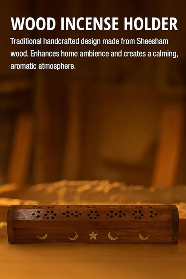 Brown_Rushant_Wooden_Incense_Holder_Coffin_Box_31_Cm_Sheesham_Wood_With_Storage,_Brass_Moon_&_Star_Design,_Free_Sandal_Saffron_Dhoop_&_Incense_Sticks