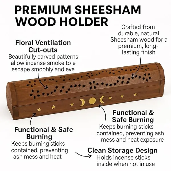 Brown_Rushant_Wooden_Incense_Holder_Coffin_Box_31_Cm_Sheesham_Wood_With_Storage,_Brass_Sun,_Moon_&_Star_Design,_Free_Sandal_Saffron_Dhoop_&_Incense_Sticks