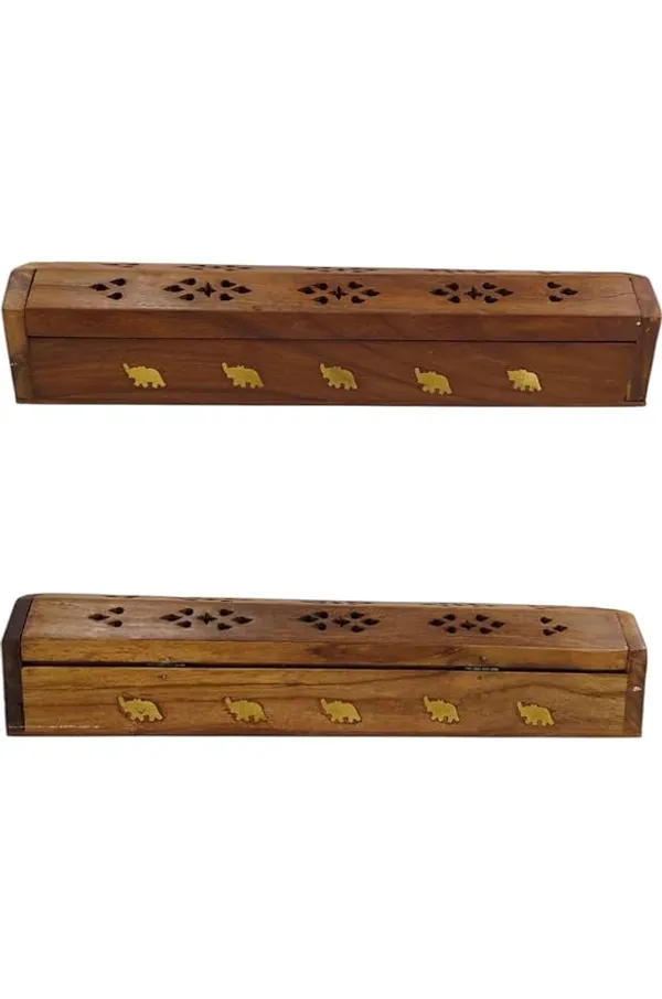 Brown_Rushant_Wooden_Incense_Holder_Coffin_Box_31_Cm_Sheesham_Wood_With_Storage,_Brass_Elephant_Design,_Free_Sandal_Saffron_Dhoop_&_Incense_Sticks