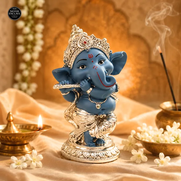 Blue_Dark_Dancing_Ganesh_Idol_Silver_Plated_Luxury_Spiritual_Decor_(Assorted_Color)