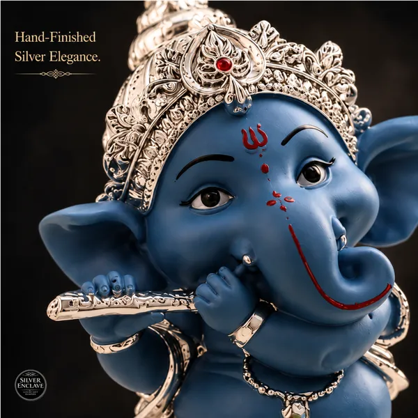 Blue_Dark_Dancing_Ganesh_Idol_Silver_Plated_Luxury_Spiritual_Decor_(Assorted_Color)