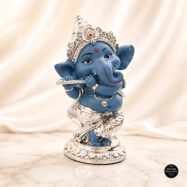 Blue_Dark_Dancing_Ganesh_Idol_Silver_Plated_Luxury_Spiritual_Decor_(Assorted_Color)
