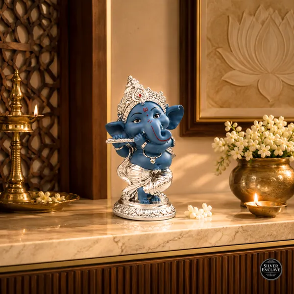 Blue_Dark_Dancing_Ganesh_Idol_Silver_Plated_Luxury_Spiritual_Decor_(Assorted_Color)