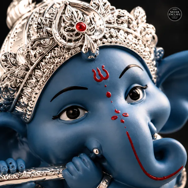 Blue_Dark_Dancing_Ganesh_Idol_Silver_Plated_Luxury_Spiritual_Decor_(Assorted_Color)
