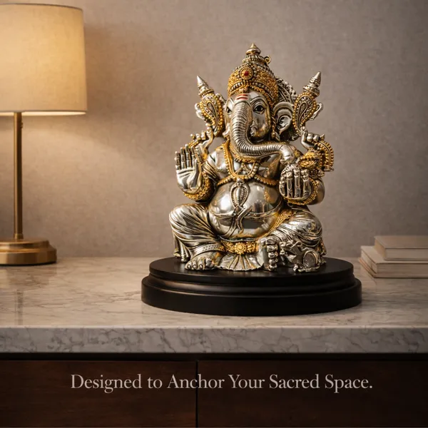 Golden_&_Silver_Plated_Ganesha_Idol_With_Gold_Accents_For_Pooja_And_Home_Decor