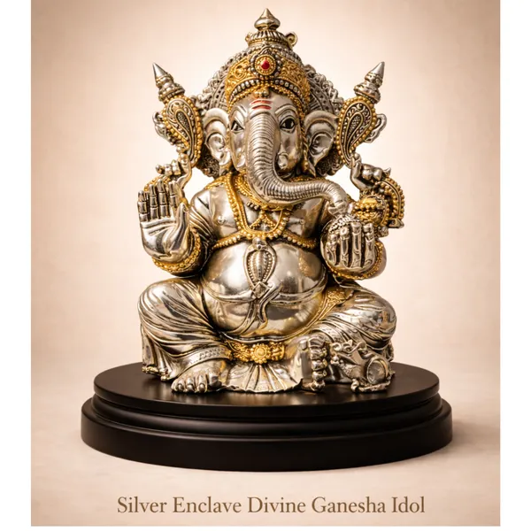 Golden_&_Silver_Plated_Ganesha_Idol_With_Gold_Accents_For_Pooja_And_Home_Decor