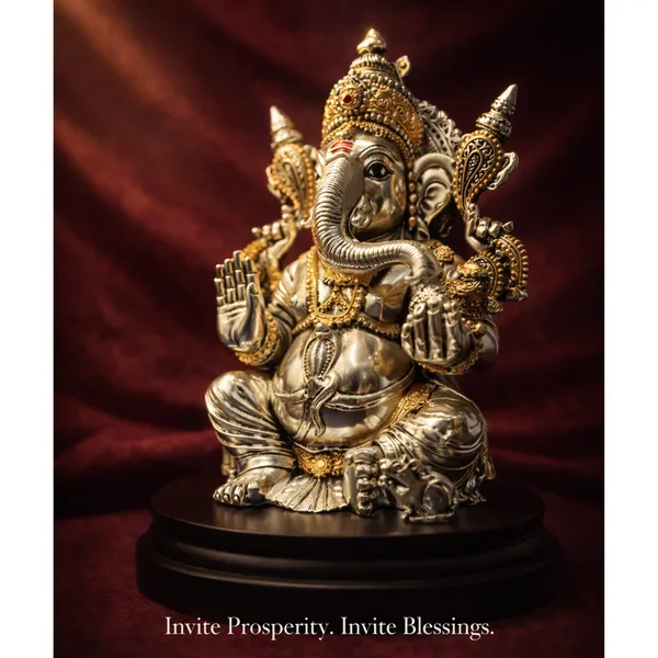Golden_&_Silver_Plated_Ganesha_Idol_With_Gold_Accents_For_Pooja_And_Home_Decor