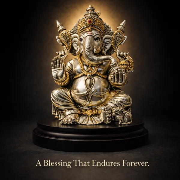 Golden_&_Silver_Plated_Ganesha_Idol_With_Gold_Accents_For_Pooja_And_Home_Decor
