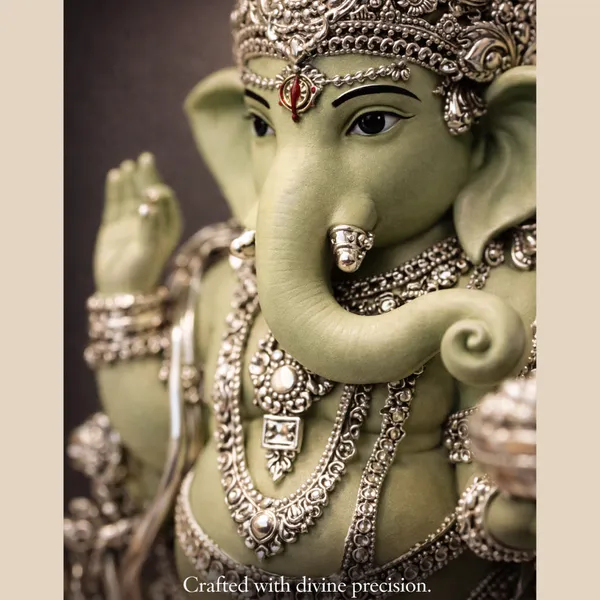 Green_Leaf_Silver_Plated_Ganesha_Idol_For_Home_Temple_&_Gifting